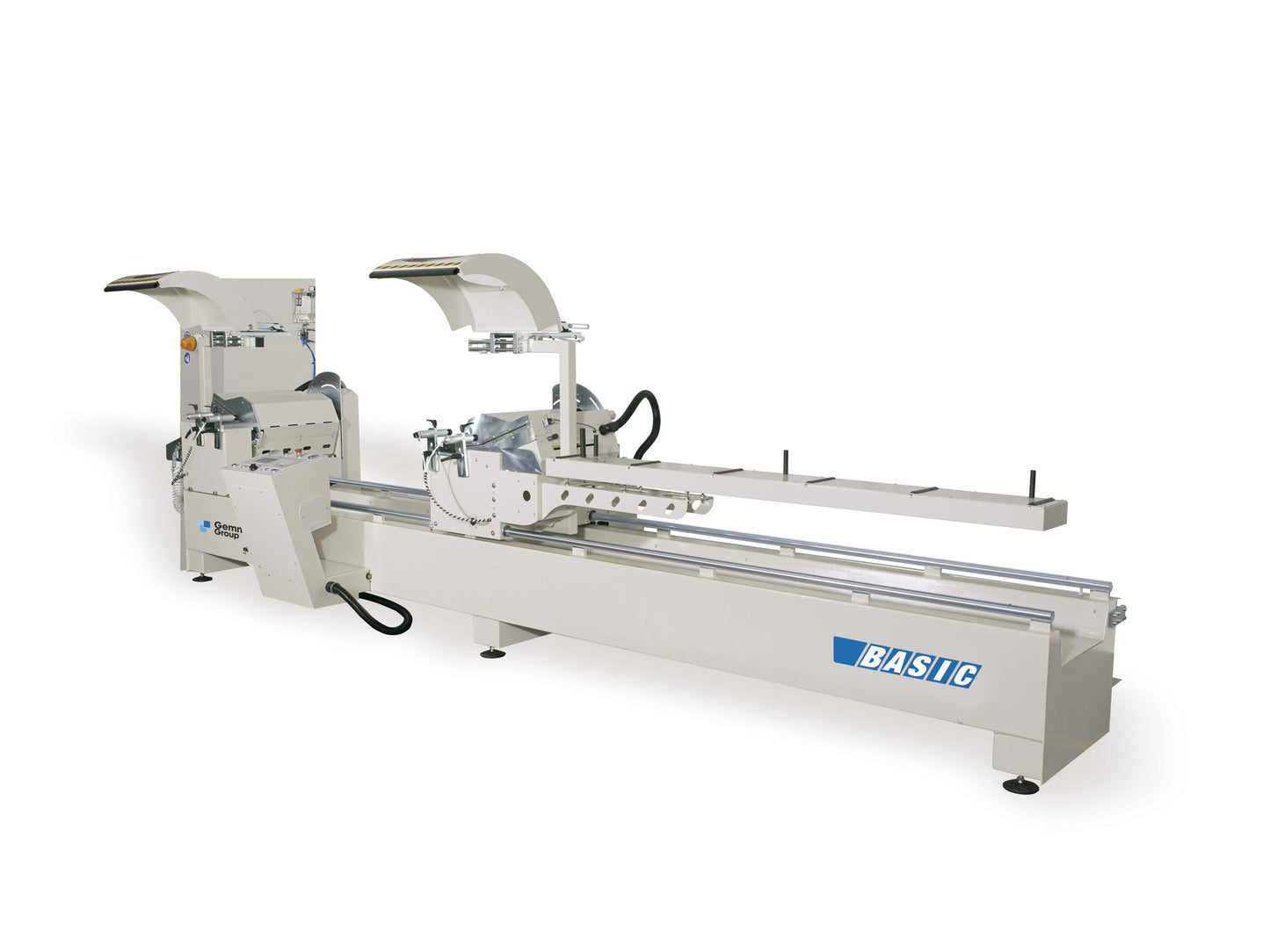 Fixed left head of the Basic A double head miter saw designed for accurate and stable cutting of aluminum profiles.