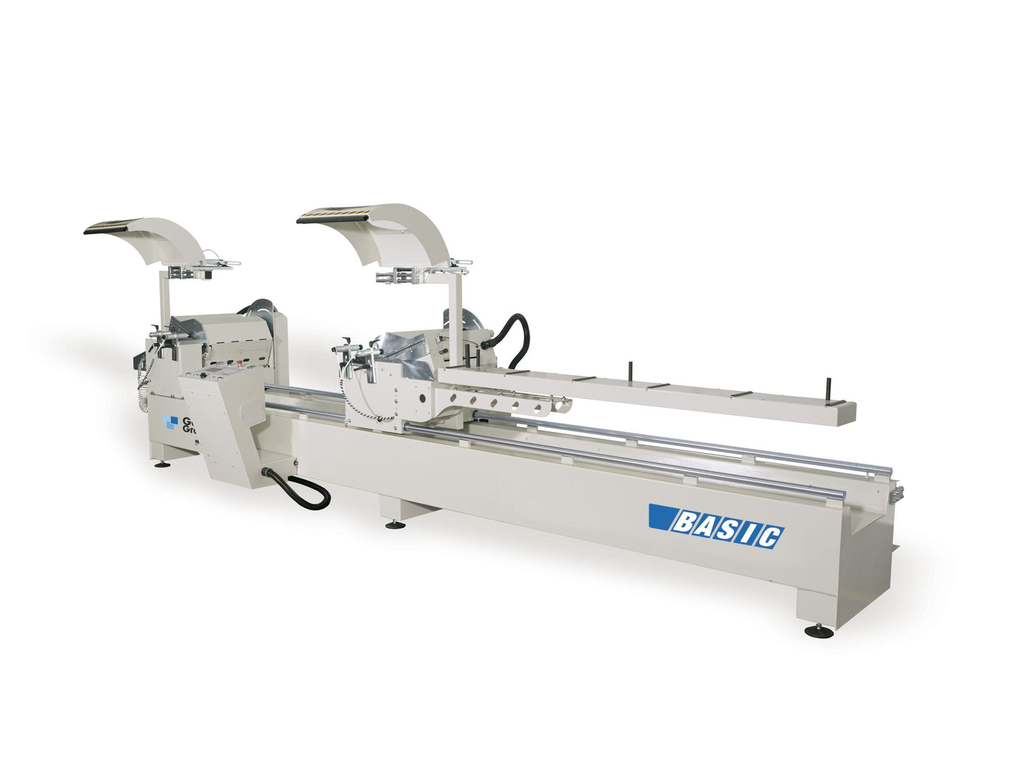 Fixed left head of the Basic P double head miter saw designed for accurate and stable cutting of aluminum profiles.