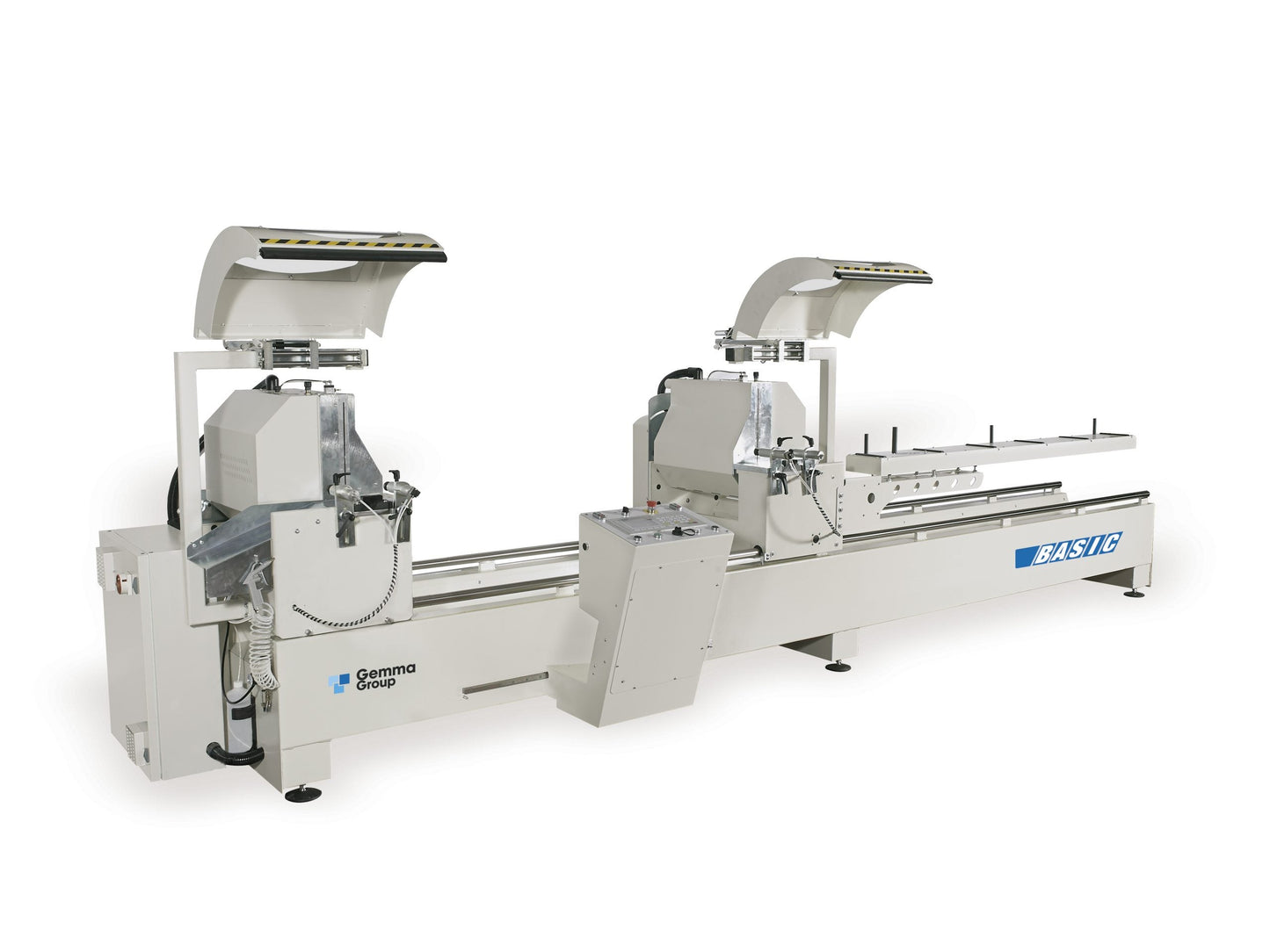 Fixed left head of the Basic double head miter saw designed for accurate and stable cutting of aluminum profiles.
