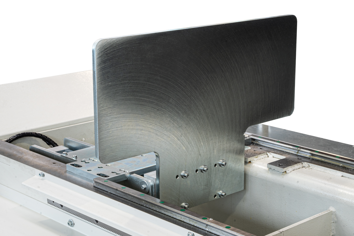 Close-up of the Bolero 5’s left stop panel, ensuring precise alignment and secure positioning of workpieces for accurate machining operations.