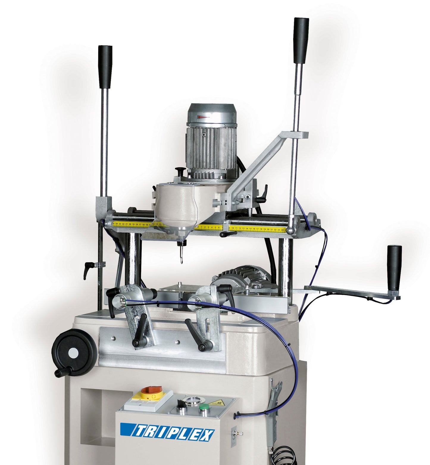 Top view of the Triplex copy router, highlighting the machine's robust structure and adjustable copy template system.