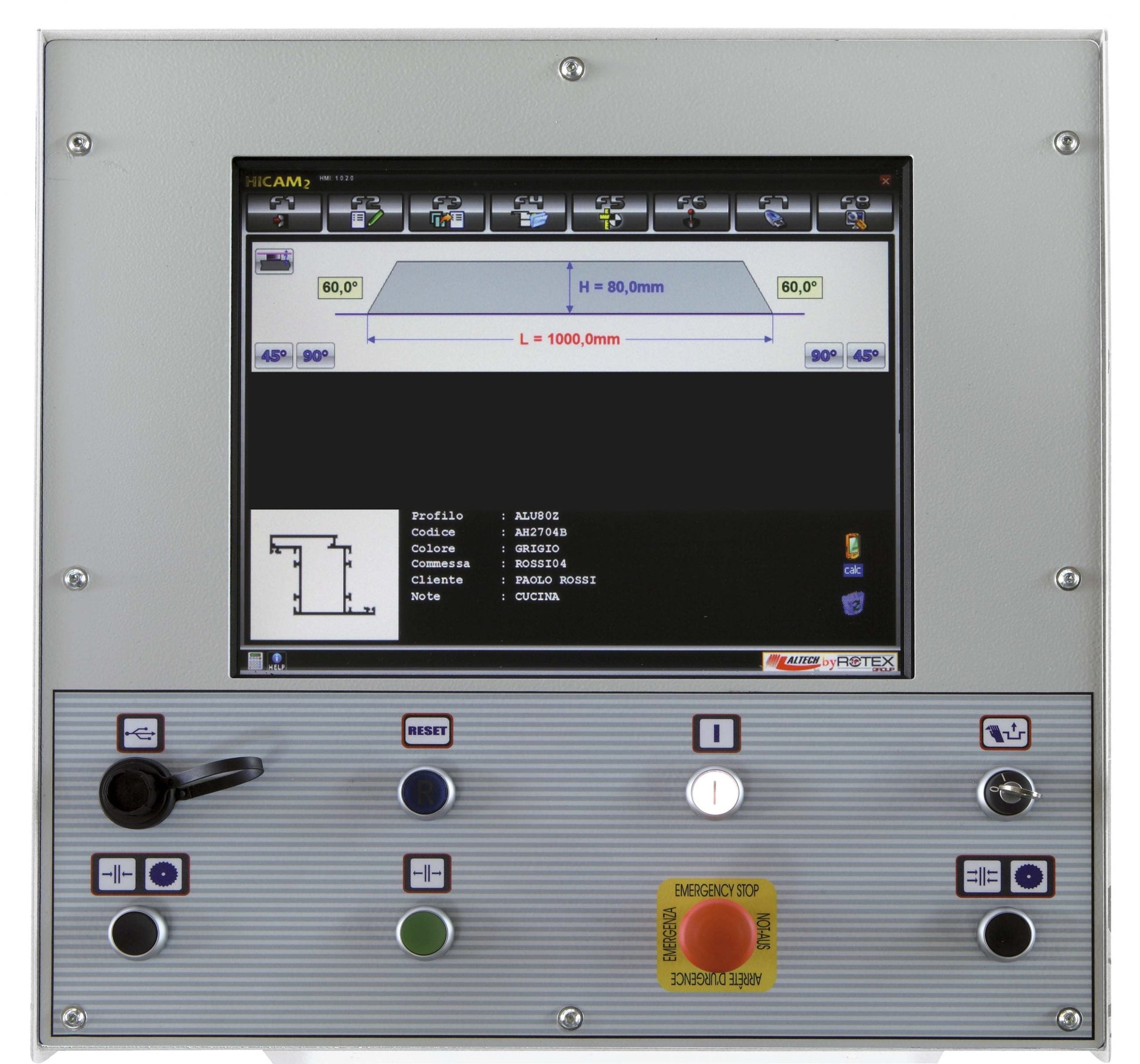 Control panel of the Master A double head miter saw featuring a 17-inch touch screen for easy operation and program management