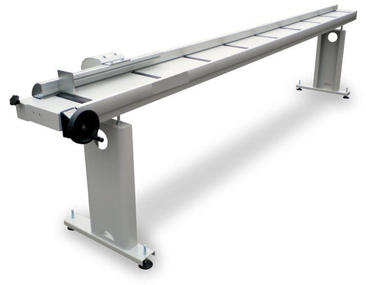 Roller conveyor system for aluminum extrusions designed for smooth material transfer in manufacturing and production processes.